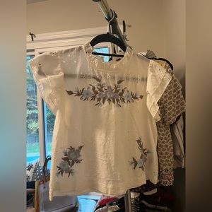 NWOT Free People Eyelet Embroidered Ruffle Top, XS
